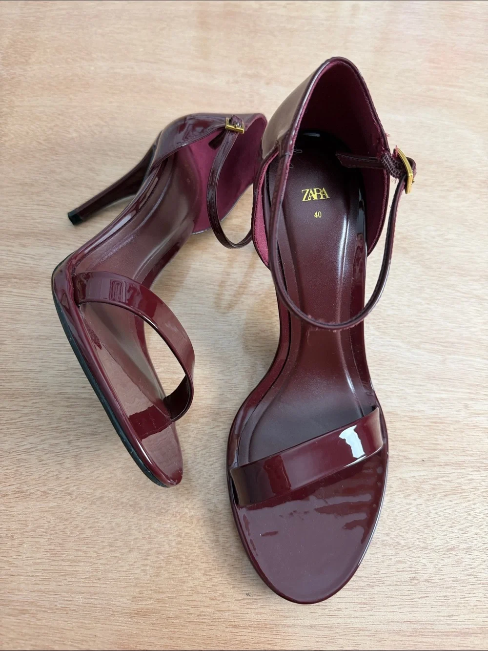 Zara Wine Patent Ankle-Strap Heels